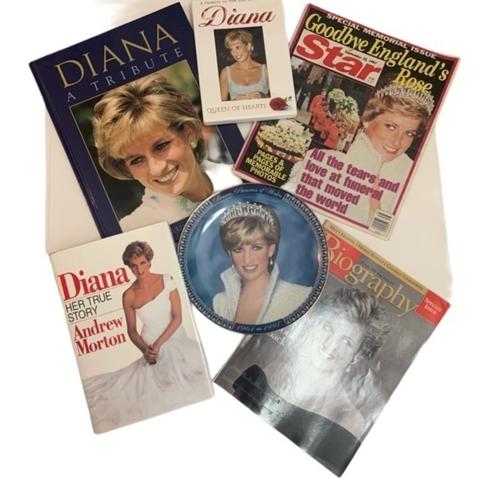 Vintage Princess Diana Lot Books Biography Plate Magazines DVD Collection